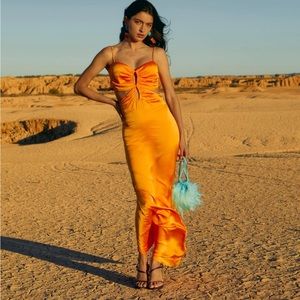 ORANGE CUT OUT DRESS WITH WRAP